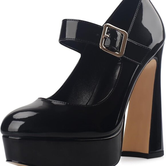 Women's Patent Leather Chunky Platform Mary Jane Pumps 5 Inch Block Heel - Picture 1 of 7